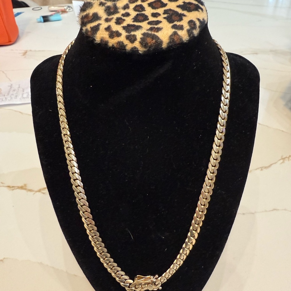 14k SOLID Gold Chain-Link Necklace 76grams Miami Cuban link 7mm thick